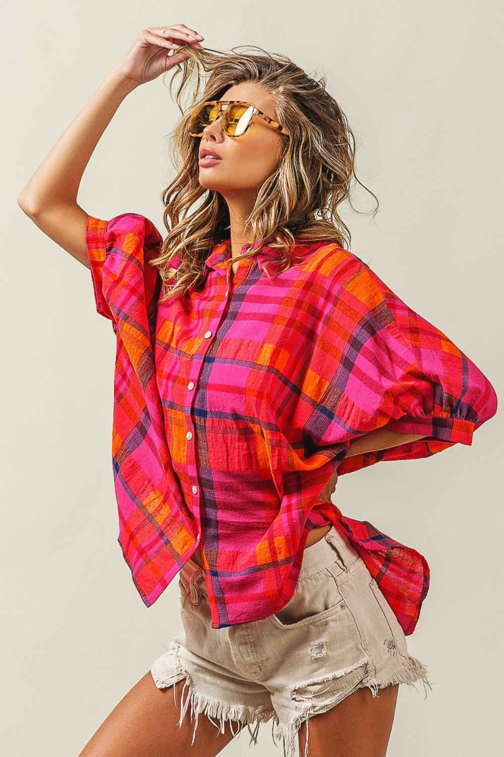 Fuchsia Delight Button Down Plaid Shirt