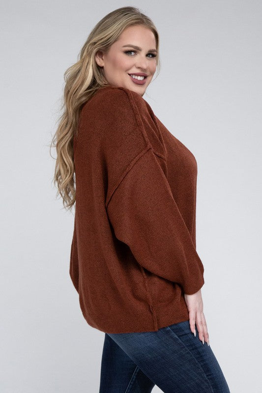 Allison Plus Raw Seam Melange Sweater in a Variety of Colors