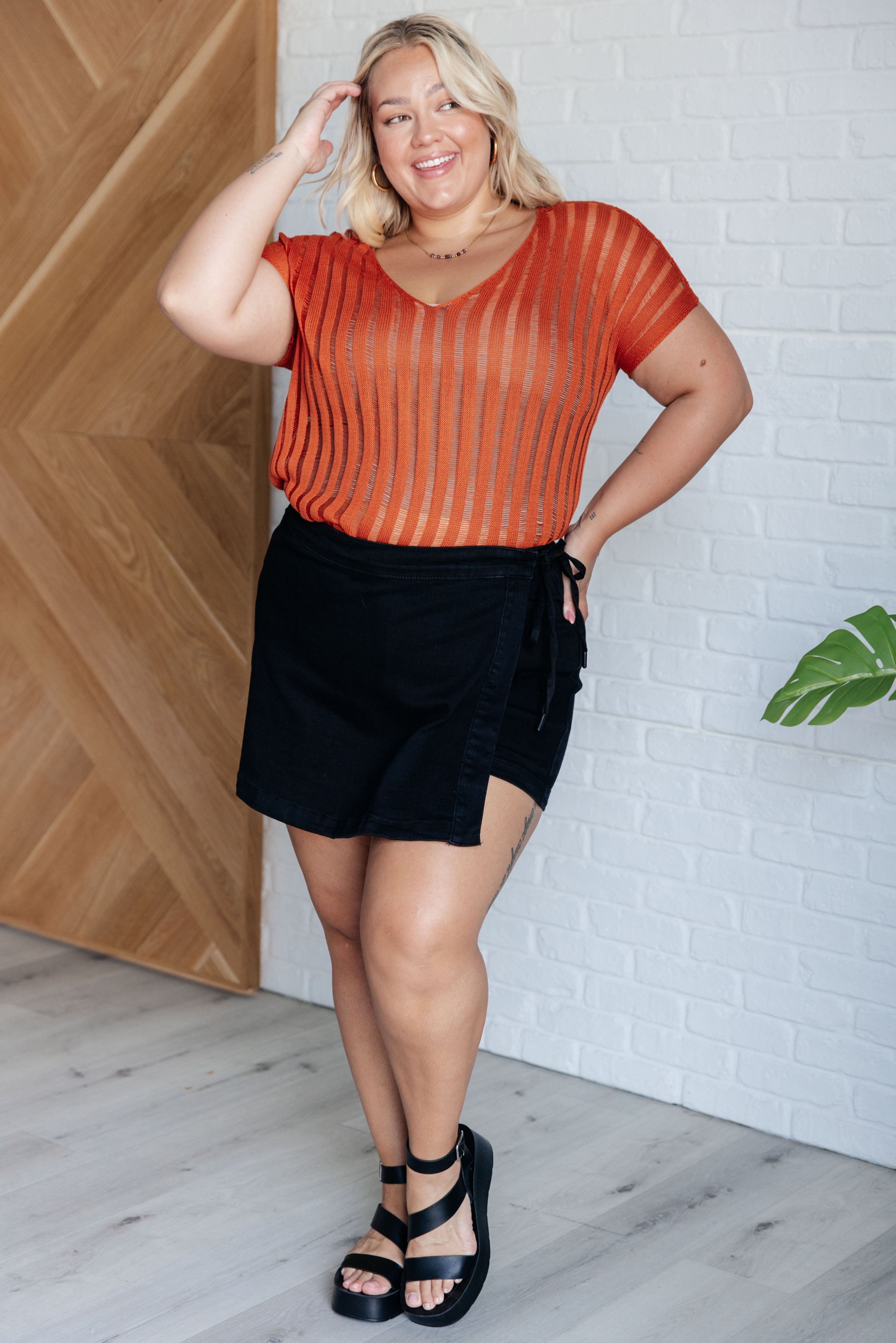 Ultra Luxe Open Knit Top in Burnt Orange