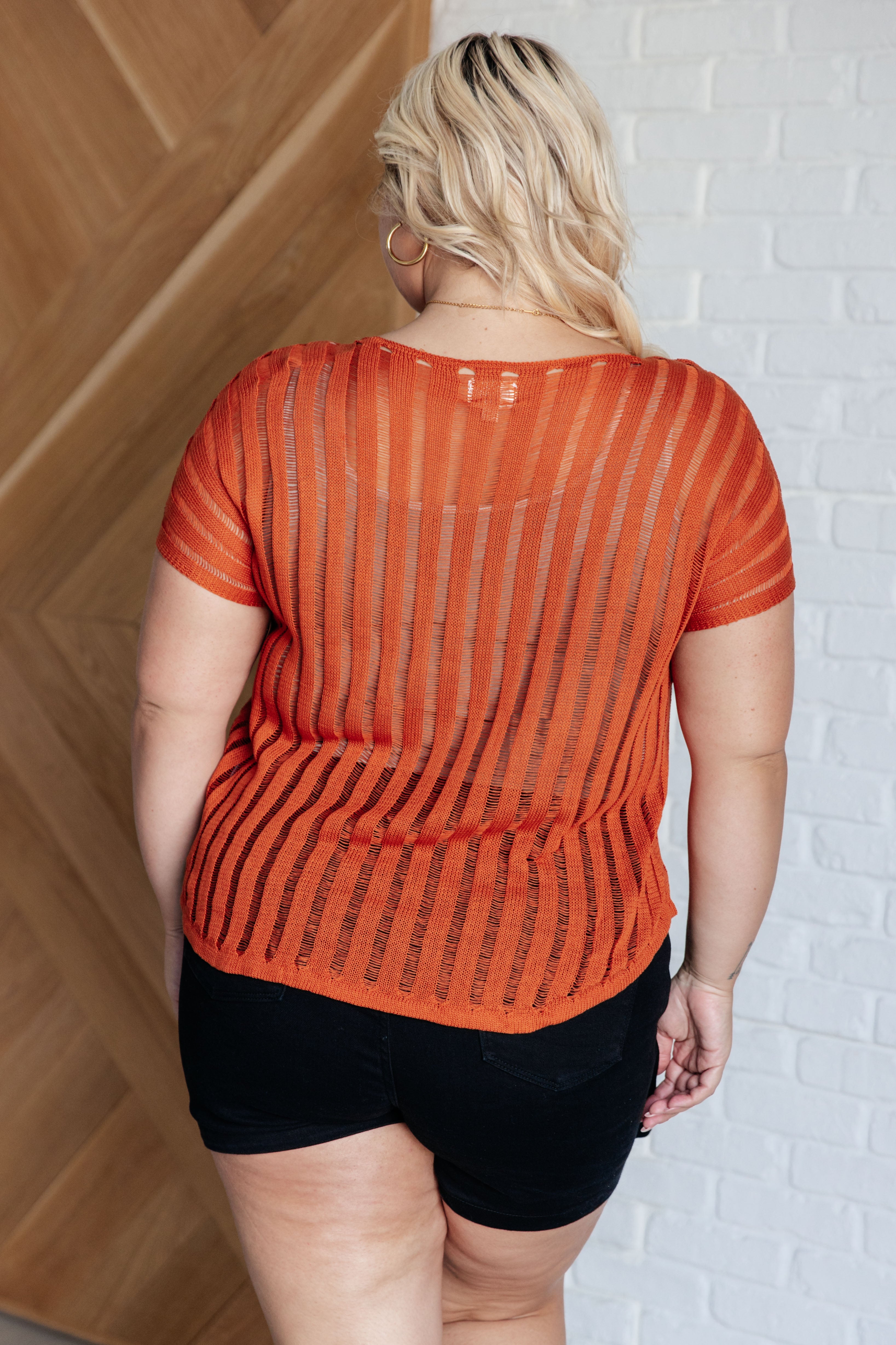 Ultra Luxe Open Knit Top in Burnt Orange