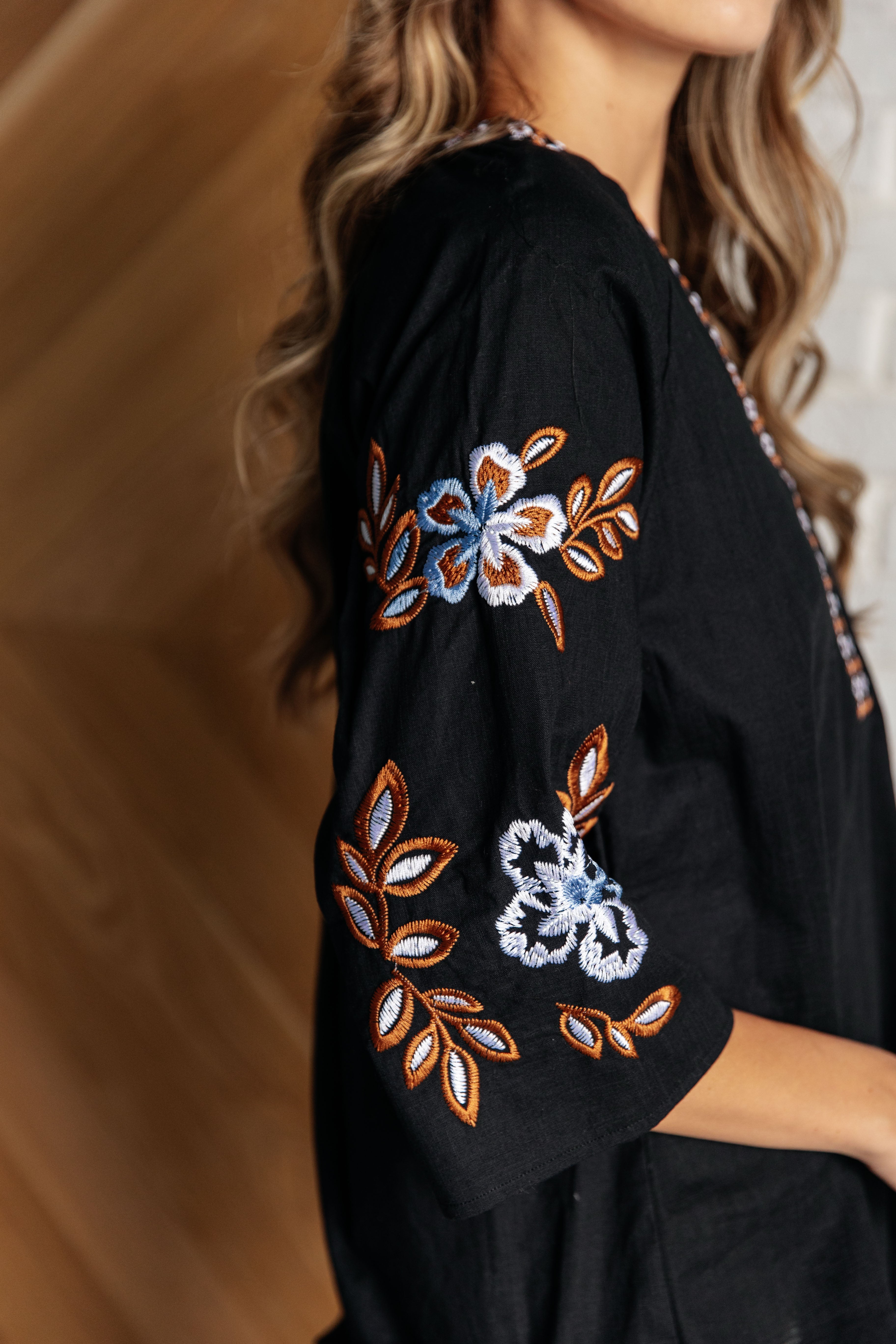 Embrace Today Embroidered V-Neck Blouse