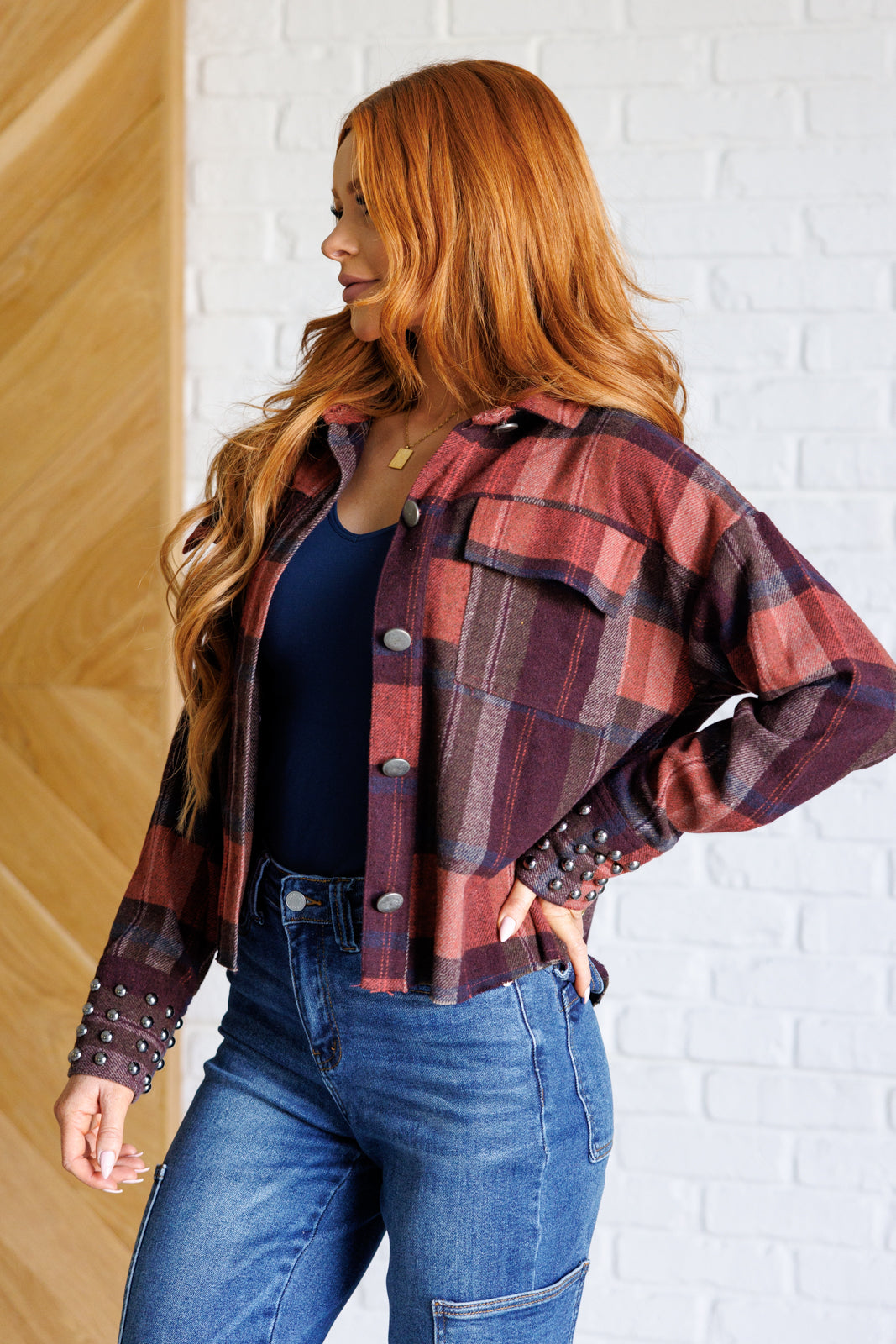 Plaid With Attitude Studded Cuff Jacket