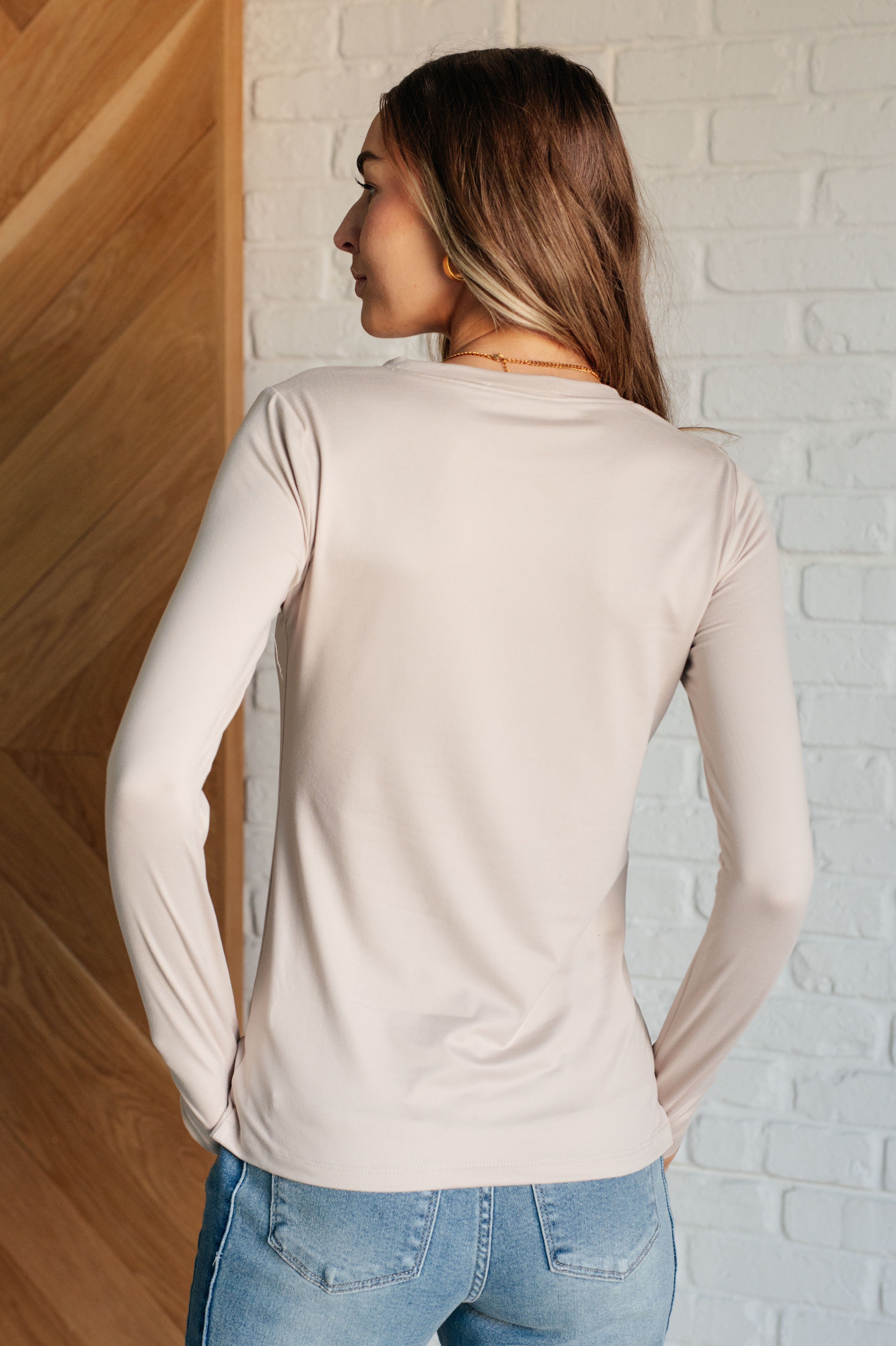 Smooth Touch Long Sleeve Tee in Sand Beige