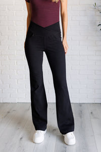 Forming Routines Twill Crossover Waist Flare Pants in Black