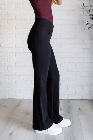 Forming Routines Twill Crossover Waist Flare Pants in Black