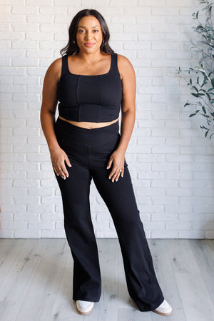 Forming Routines Twill Crossover Waist Flare Pants in Black