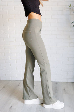 Forming Routines Twill Crossover Waist Flare Pants in Dusty Olive