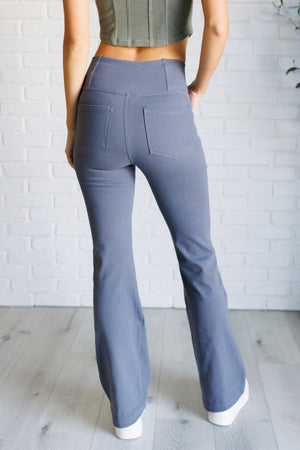 Forming Routines Twill Crossover Waist Flare Pants in Titanium