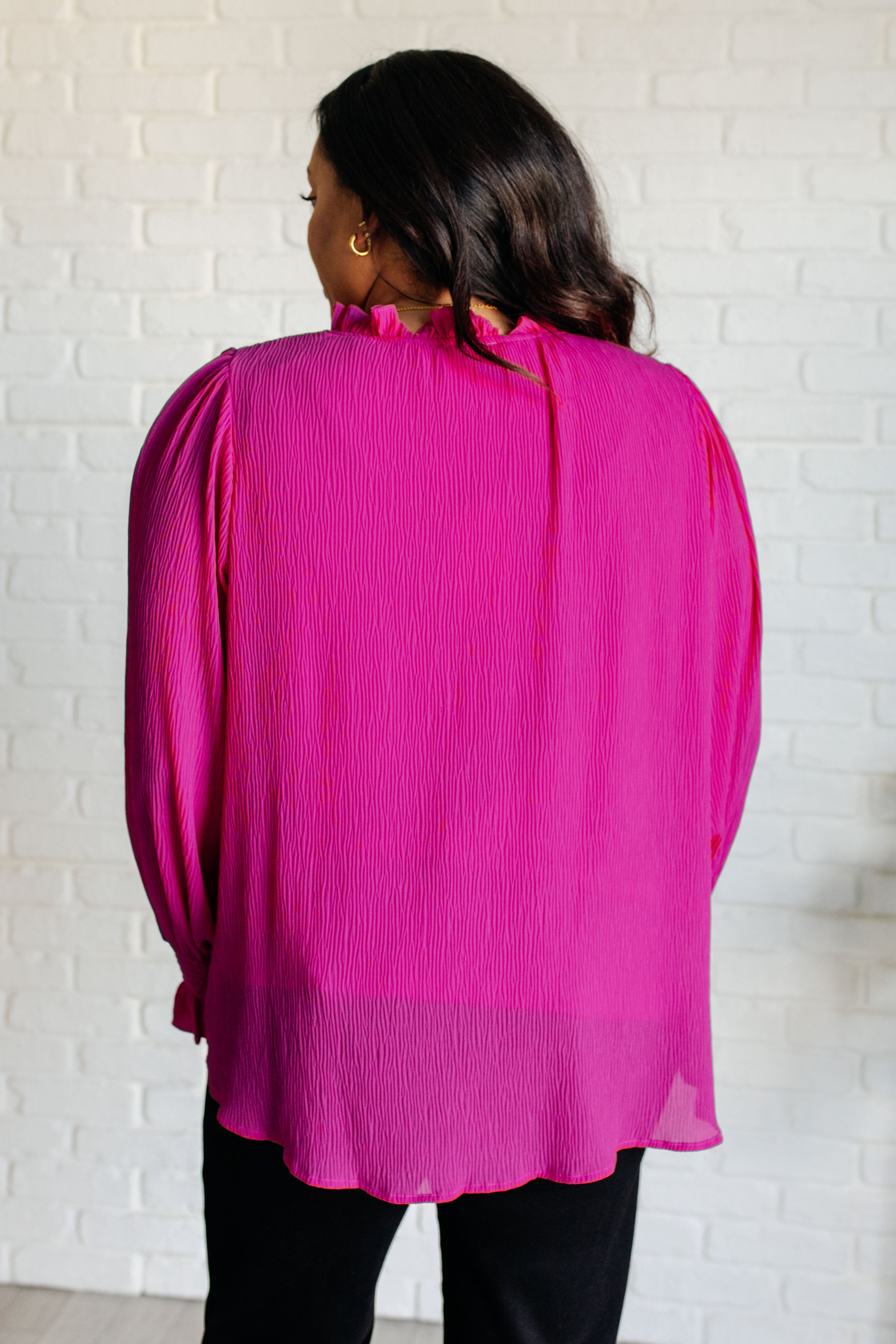 Poised Beauty Ruffle Neckline Blouse in Magenta