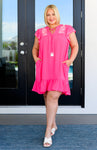 Jordana Flutter Sleeve Dress In Hot Pink