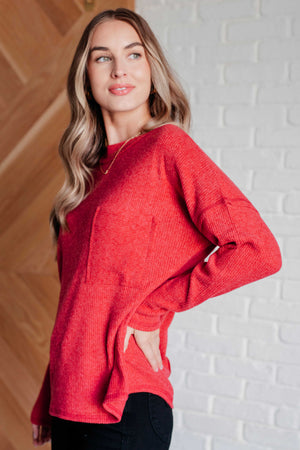 Laidback Style Ribbed Sweater in Dark Red