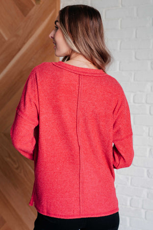 Laidback Style Ribbed Sweater in Dark Red