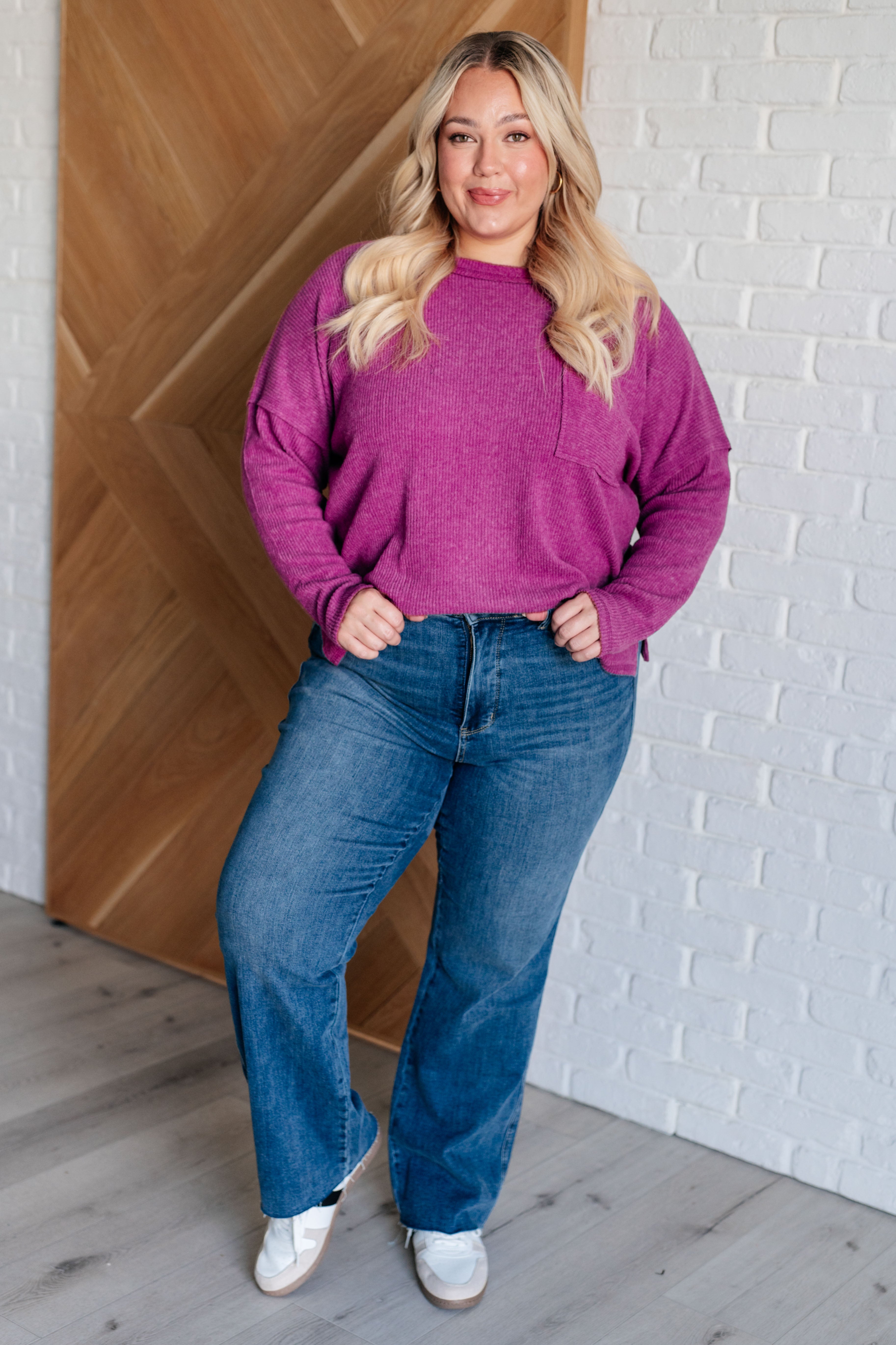 Laidback Style Ribbed Sweater in Light Plum