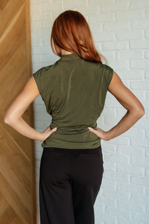 Audra Faux Wrap Top in Olive