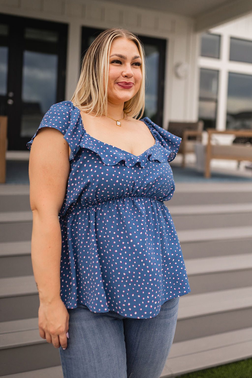 Ruffled Polka Dots Peplum Blouse