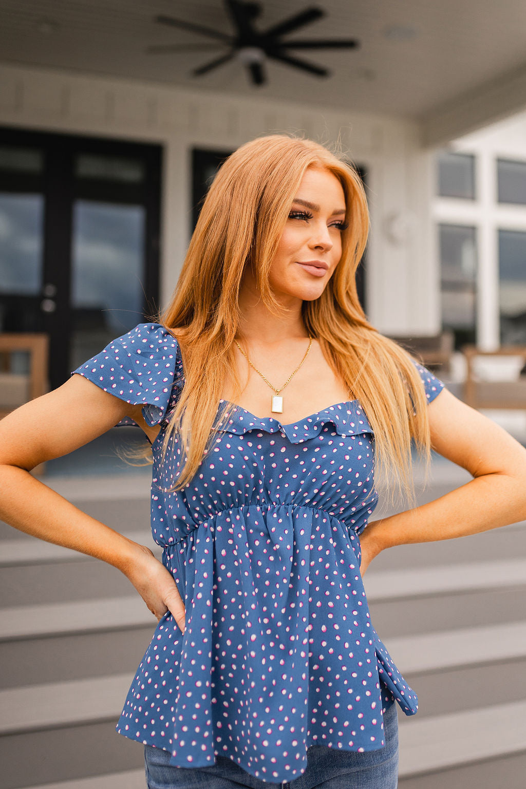 Ruffled Polka Dots Peplum Blouse