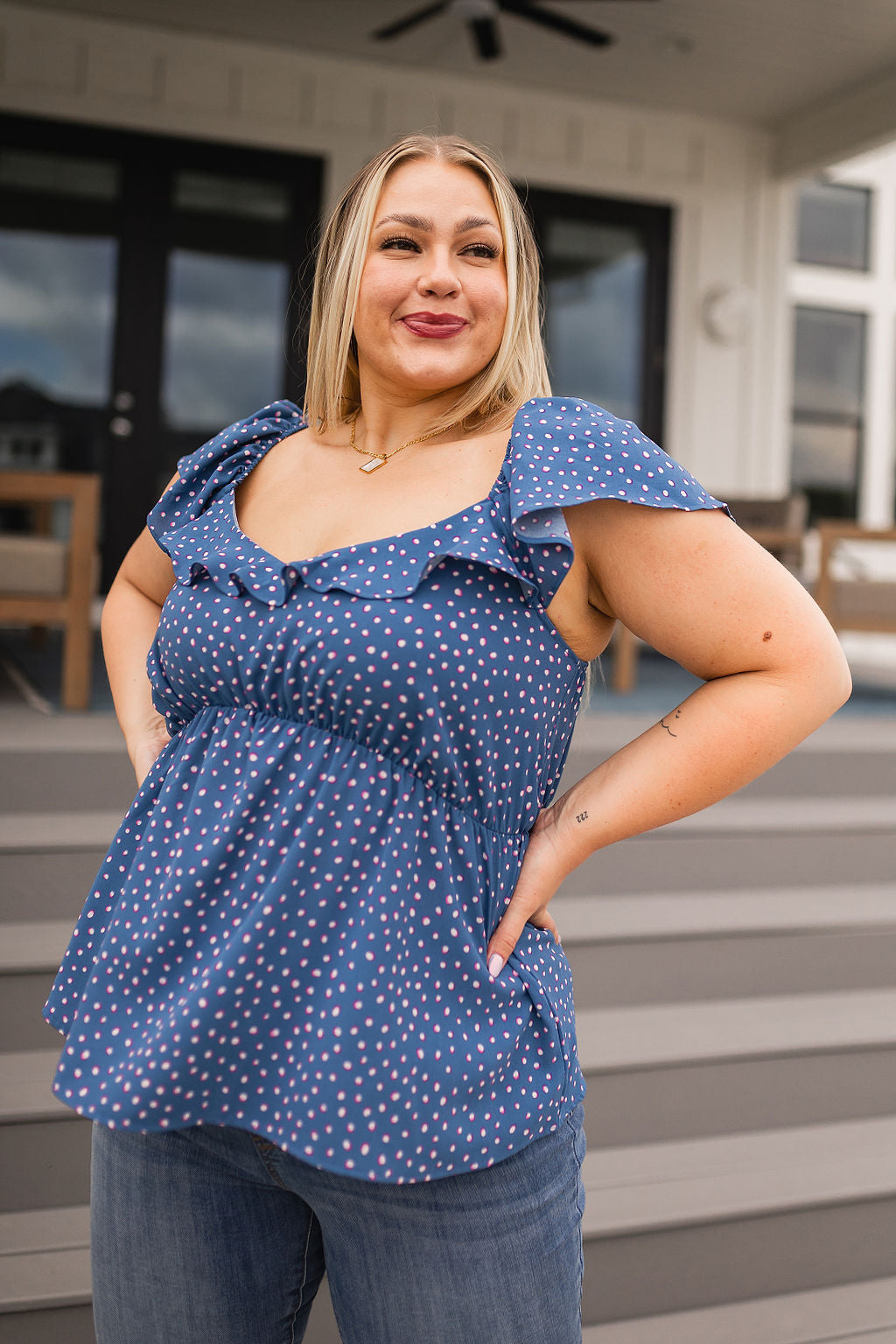 Ruffled Polka Dots Peplum Blouse