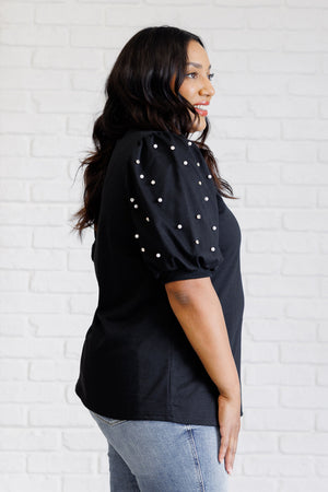 Pearl Prism Puff Sleeve Top in Black