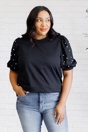 Pearl Prism Puff Sleeve Top in Black