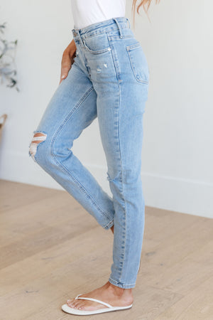 Hi Tech Distressed Mid Rise Control Top Skinny Jeans