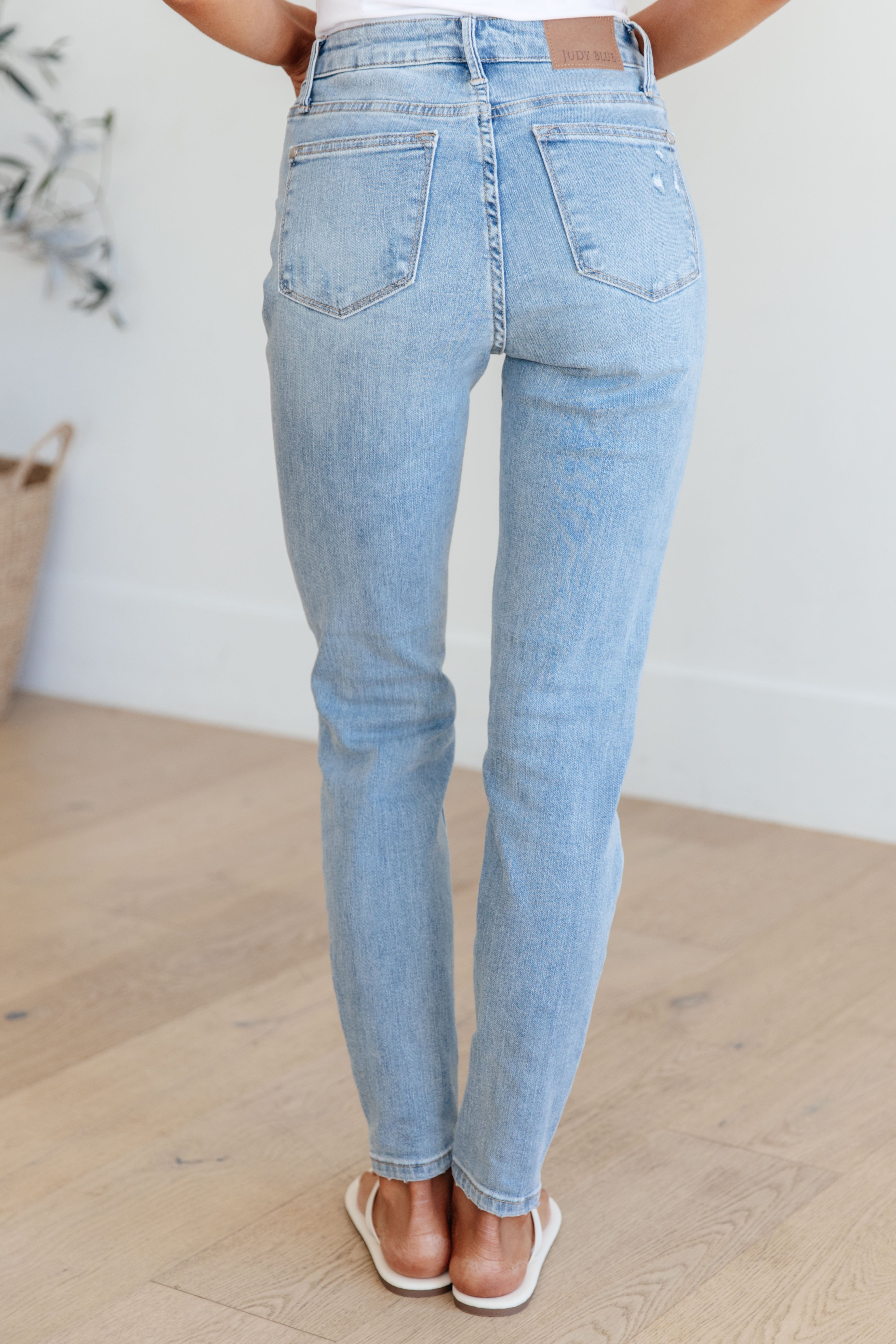 Hi Tech Distressed Mid Rise Control Top Skinny Jeans