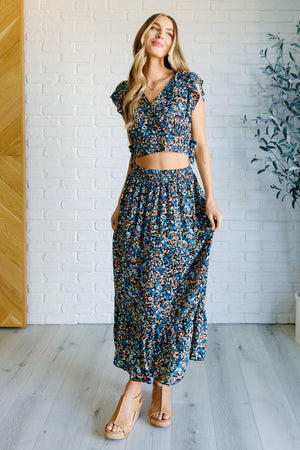 Feminine Charms Floral V-Neck Crop & Skirt Set