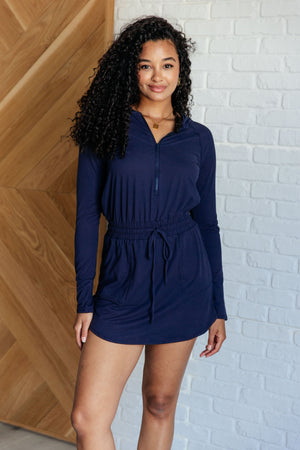 Touch of Style Hoodie Romper in Navy