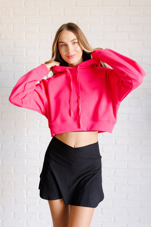 Have Me Hooked Cropped Pullover Hoodie in Flamingo Pink