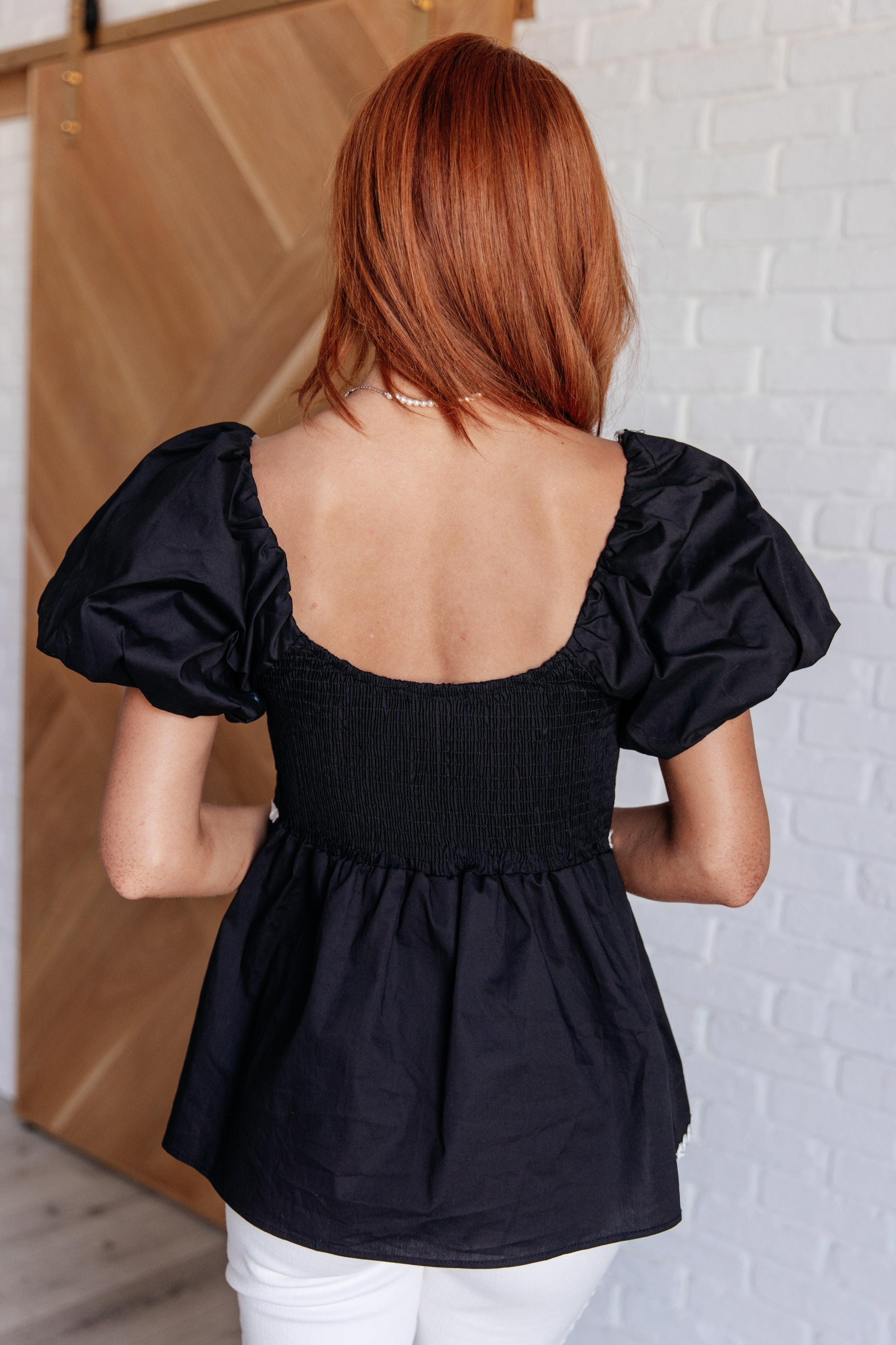 Touch of Contrast Puff Sleeve Blouse