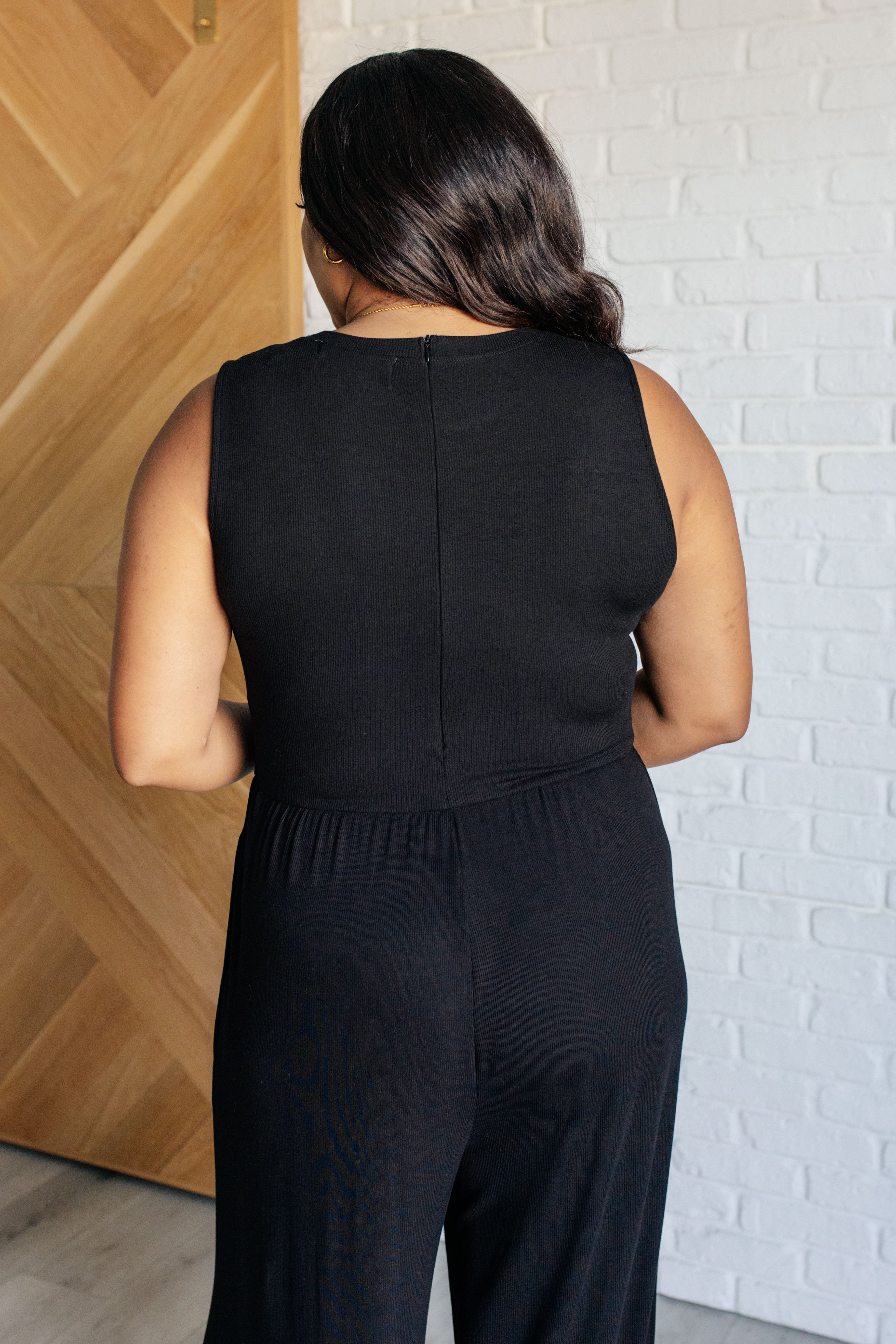 Corset Panel Wide Leg Jumpsuit in Black