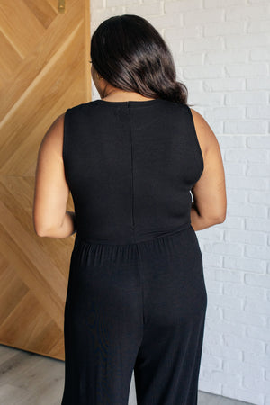 Corset Panel Wide Leg Jumpsuit in Black