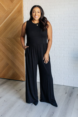 Corset Panel Wide Leg Jumpsuit in Black