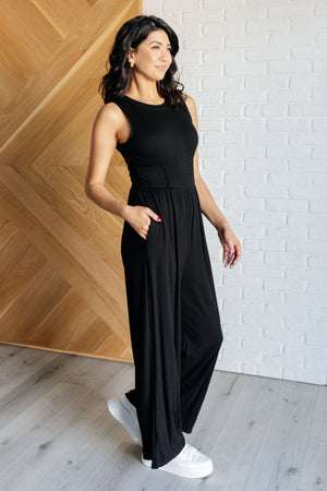 Corset Panel Wide Leg Jumpsuit in Black