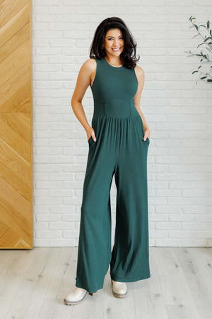 Corset Panel Wide Leg Jumpsuit in Green