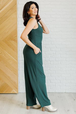 Corset Panel Wide Leg Jumpsuit in Green