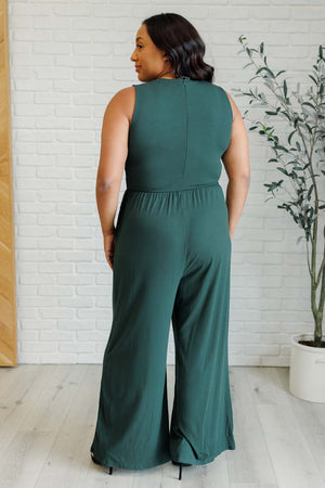 Corset Panel Wide Leg Jumpsuit in Green