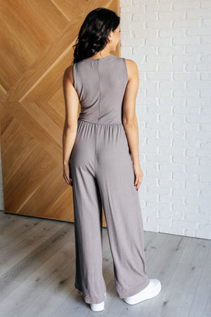 Corset Panel Wide Leg Jumpsuit in Grey