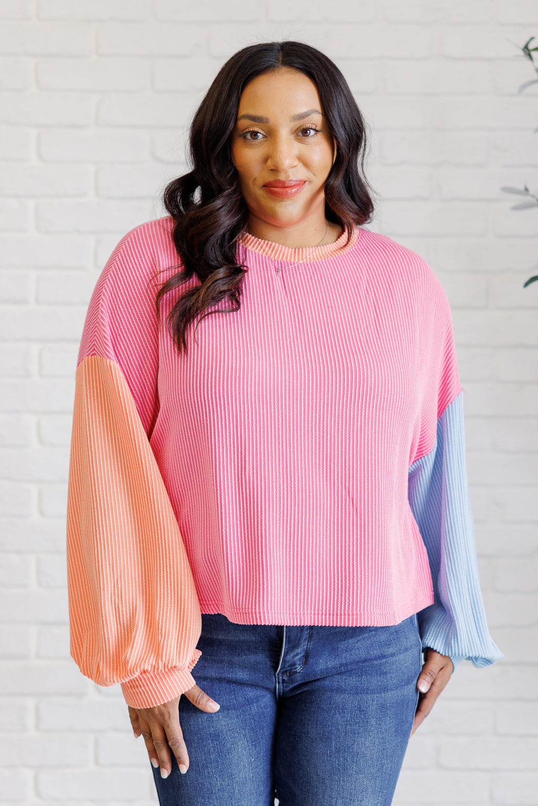 Shade Shift Colorblock Top in Bright Pink