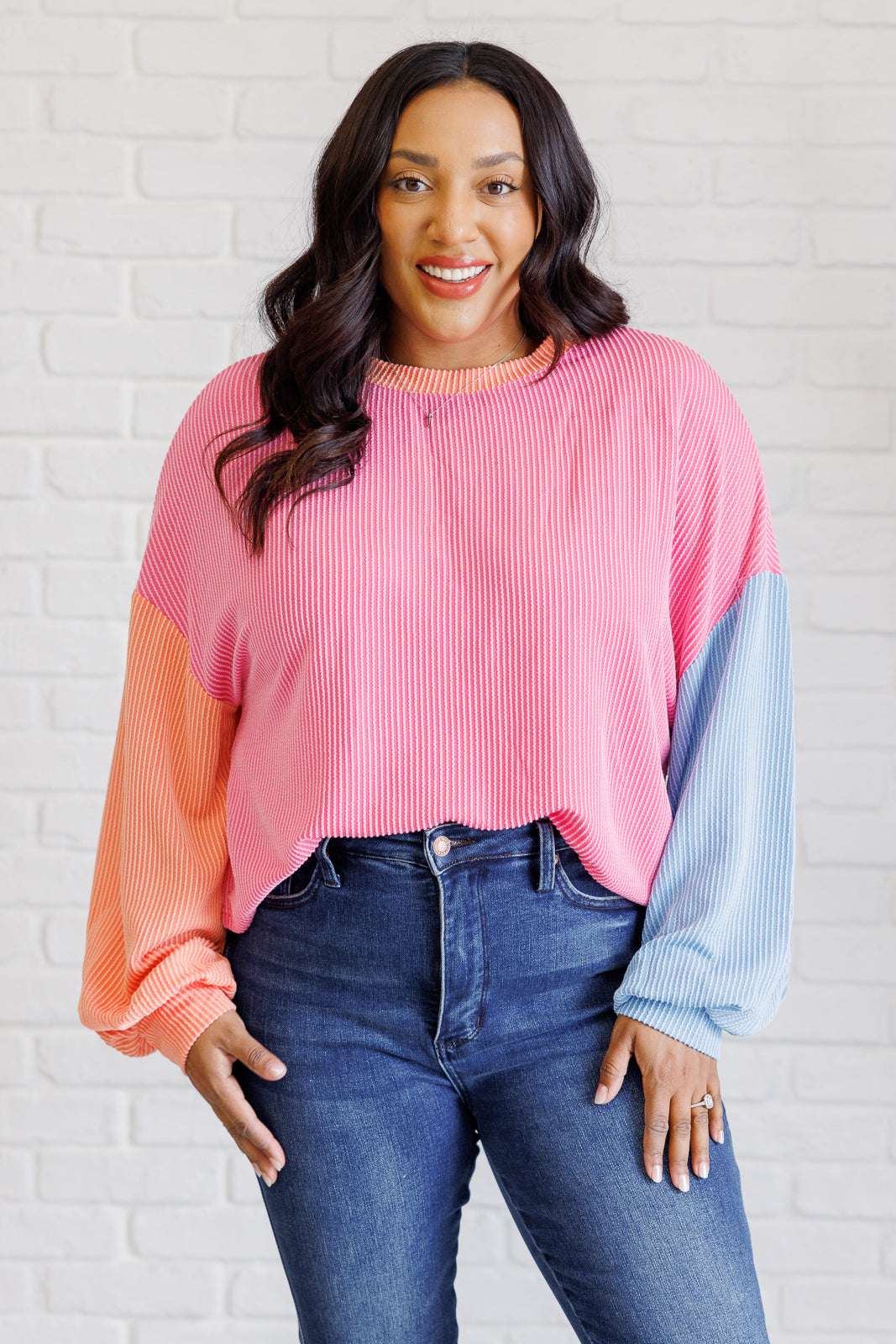 Shade Shift Colorblock Top in Bright Pink