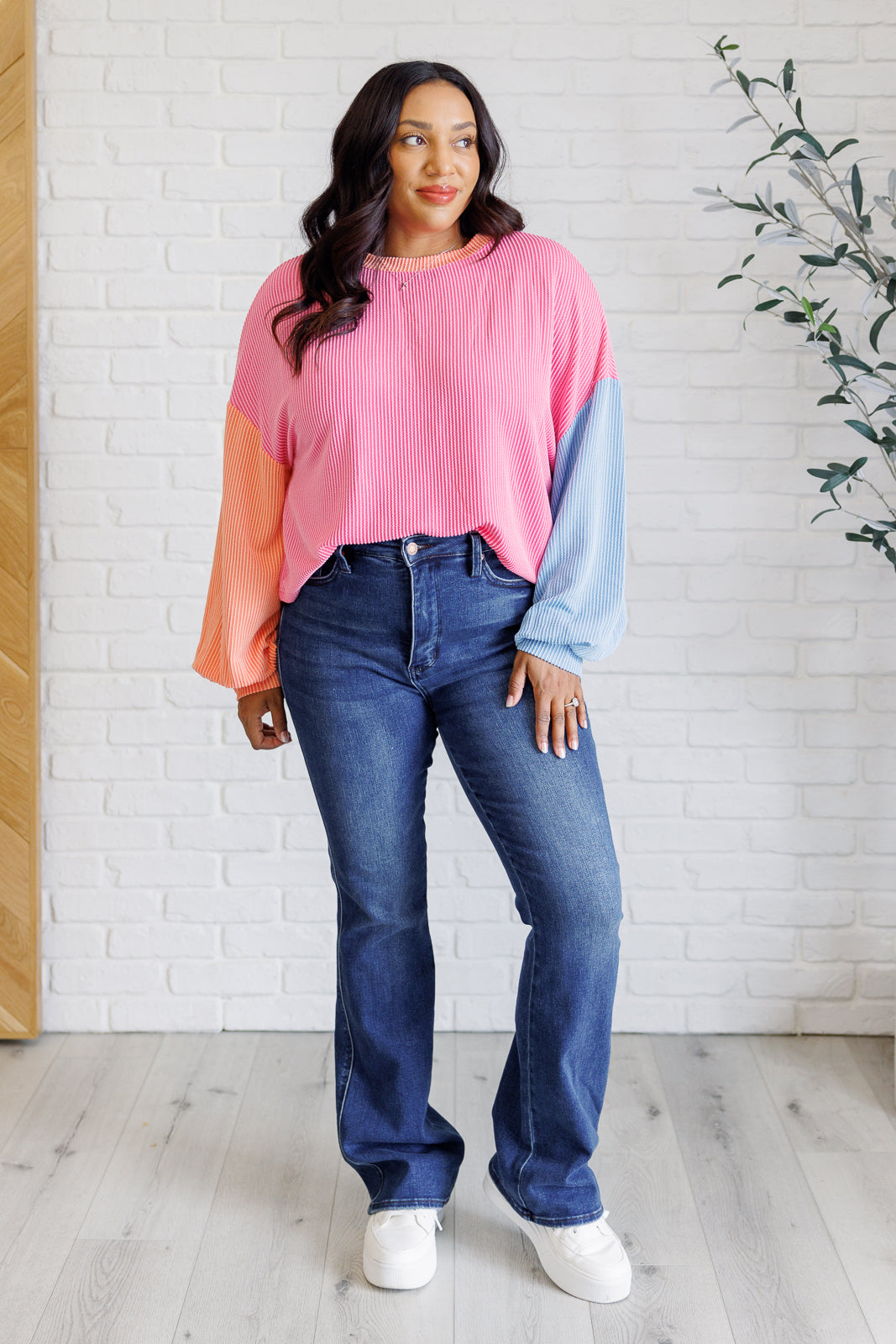 Shade Shift Colorblock Top in Bright Pink