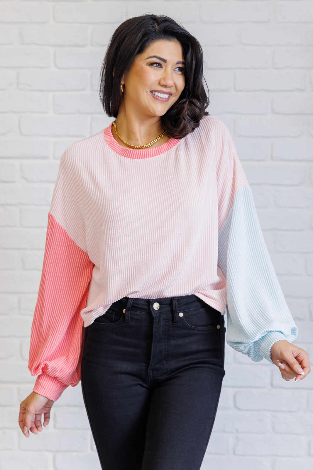 Shade Shift Colorblock Top in Light Pink