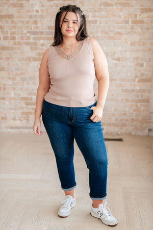 Carla Lace Trim Tank in Taupe