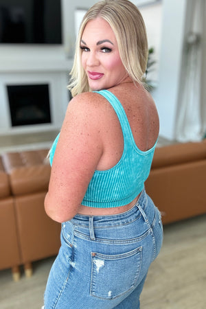 Put It In Reversible Ribbed Cropped Tank in Light Teal