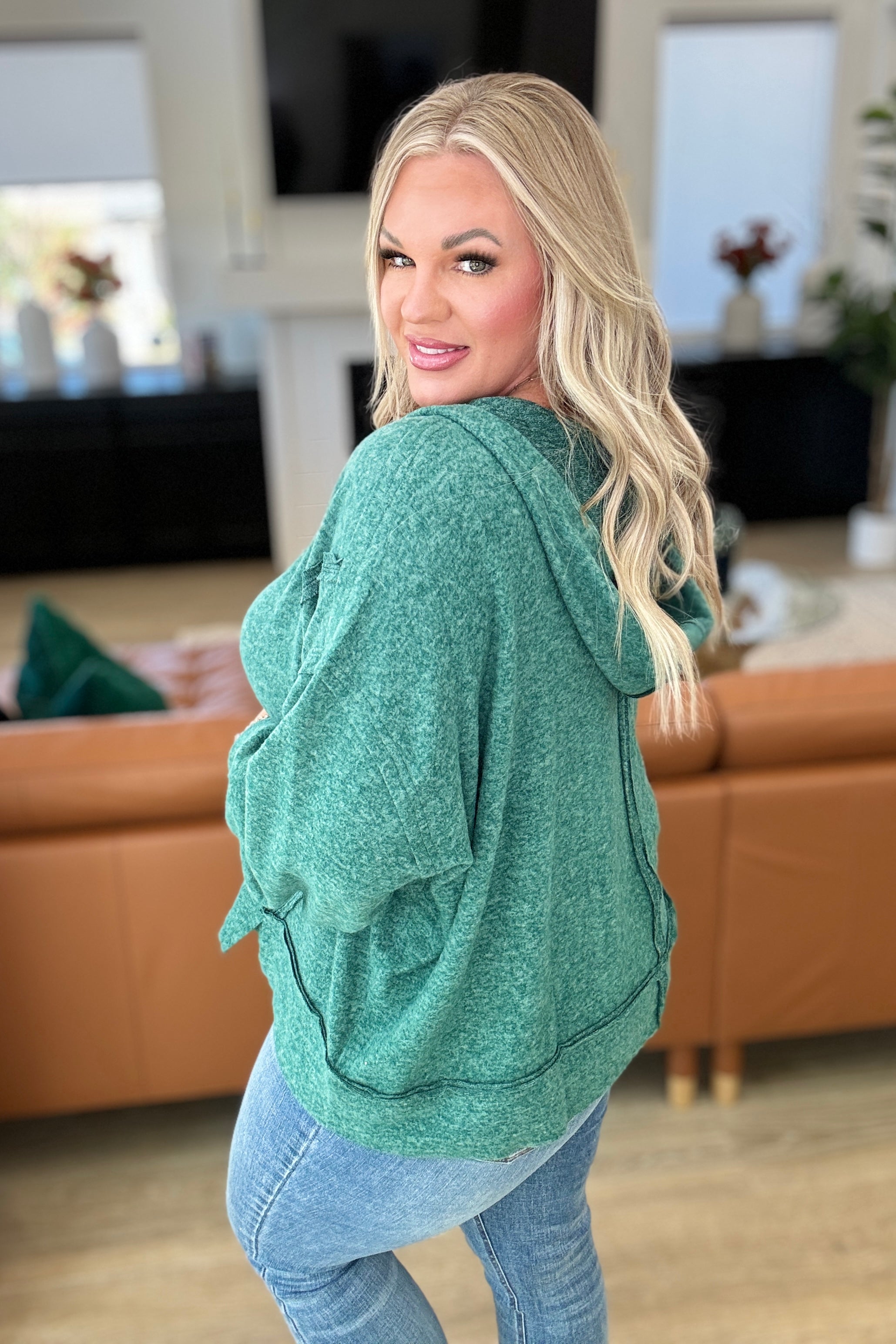 Snuggle Up Hooded Pullover in Dark Green