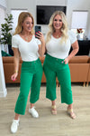 Elize High Rise Tummy Control Cropped Wide Leg Jeans in Kelly Green