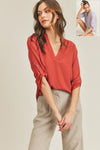 Elise 3/4 Sleeve V-Neck Top in Marsala & Violet