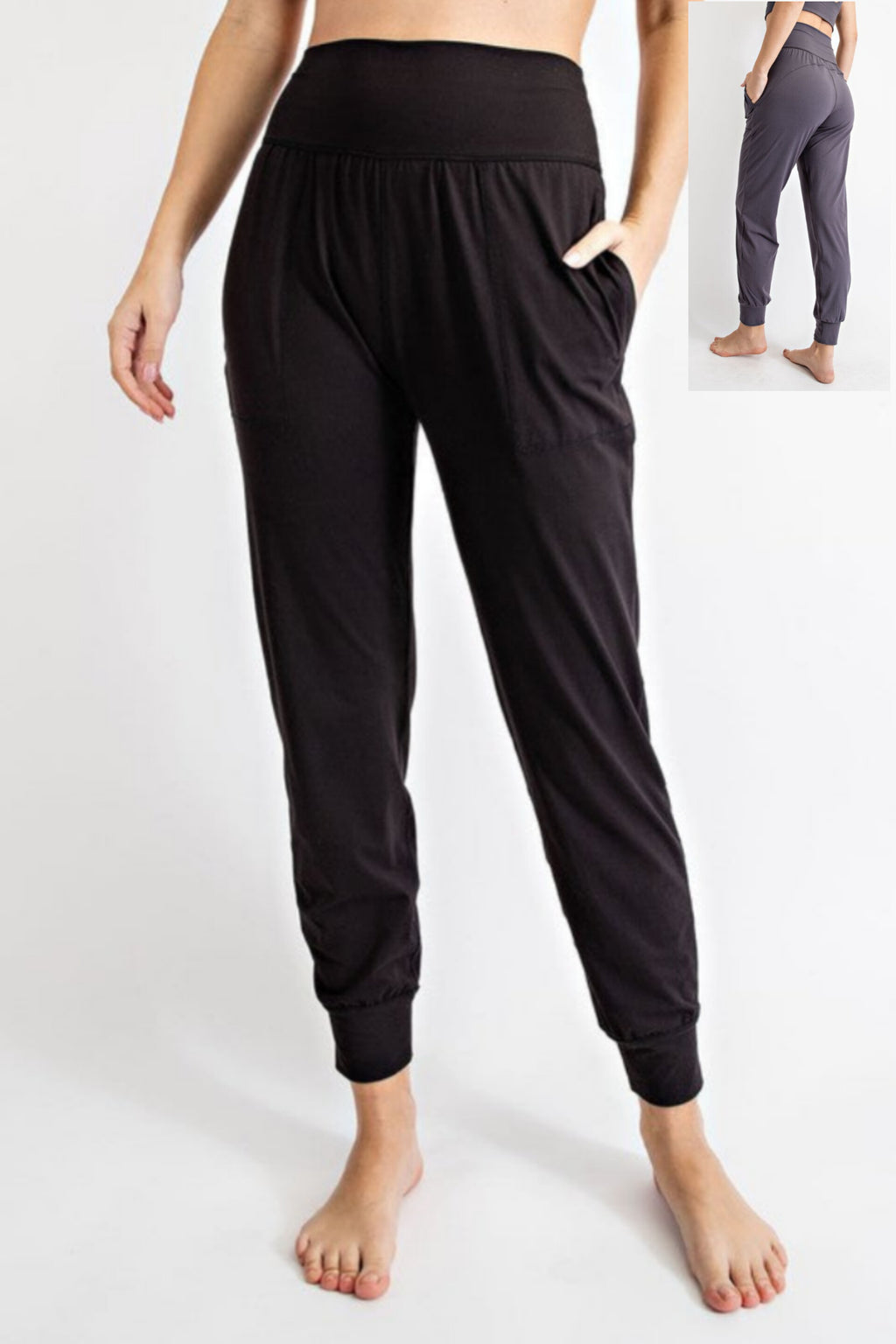 Like Butter High Waisted Joggers in Black & Charcoal