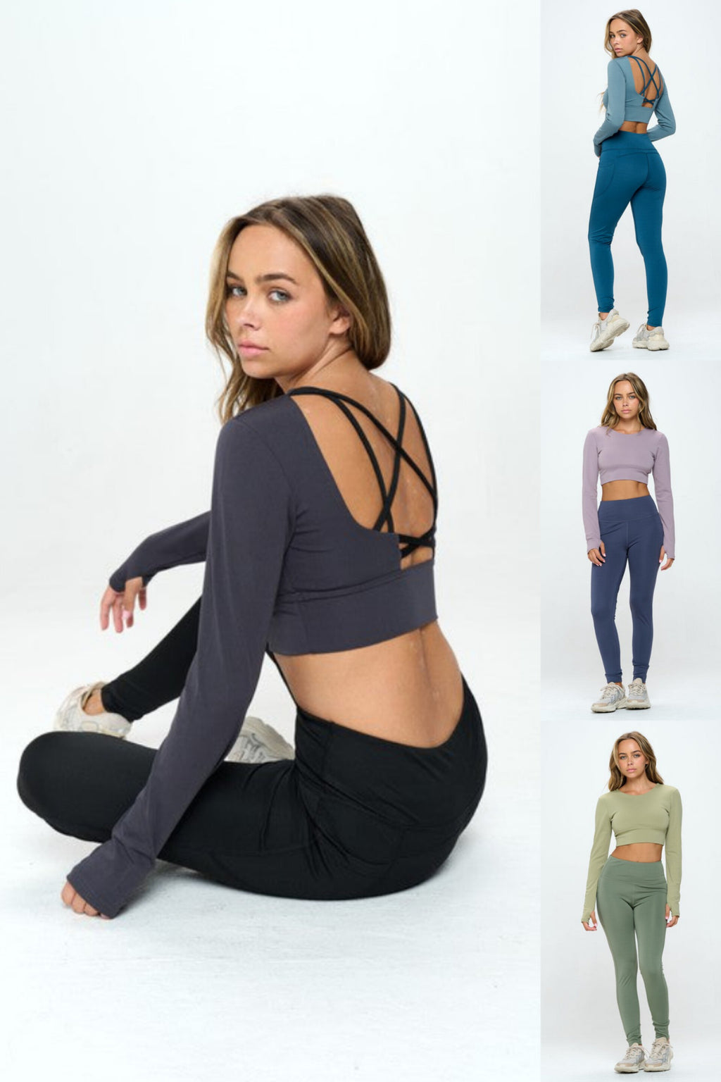 Revive Two-Tone Activewear Set in Black, Blue, Mauve, & Green