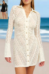 La Plage Button Down Lace Cover Up Dress in Ivory & Black