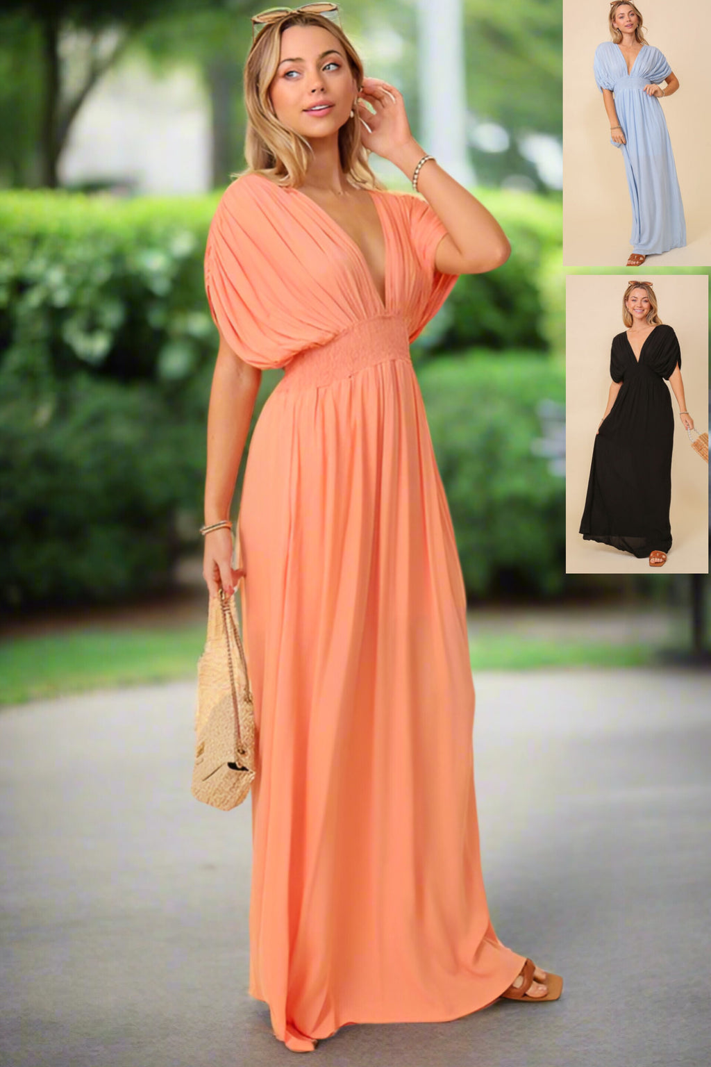 Getaway Maxi Dress in Melon, Blue Glow & Black